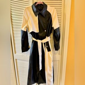 Faux Leather Colorblock Trench Coat